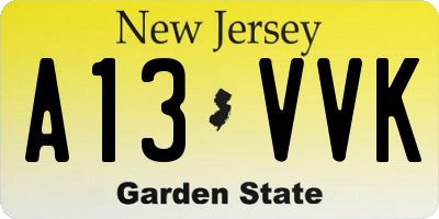 NJ license plate A13VVK