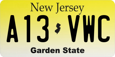 NJ license plate A13VWC