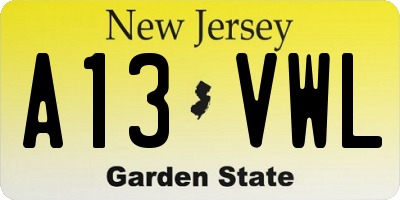 NJ license plate A13VWL
