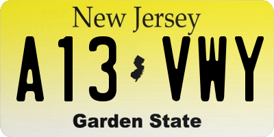 NJ license plate A13VWY