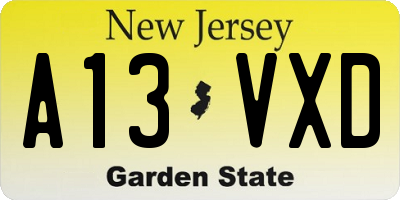 NJ license plate A13VXD