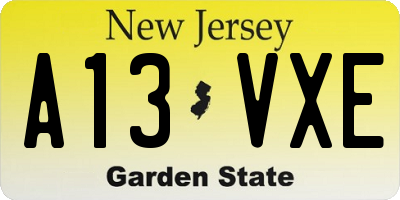 NJ license plate A13VXE