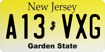 NJ license plate A13VXG