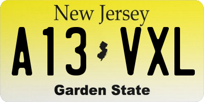 NJ license plate A13VXL