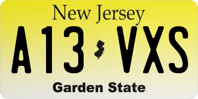 NJ license plate A13VXS