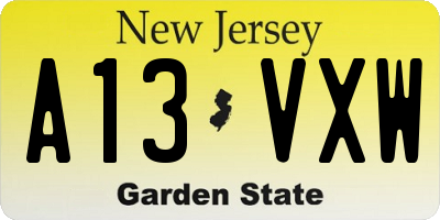 NJ license plate A13VXW