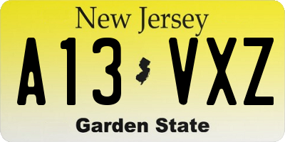 NJ license plate A13VXZ