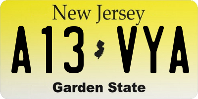 NJ license plate A13VYA