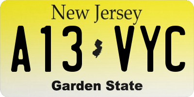 NJ license plate A13VYC