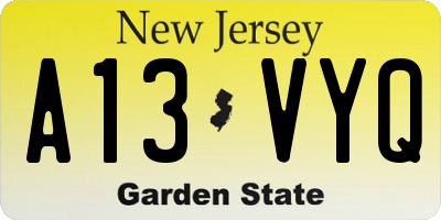 NJ license plate A13VYQ