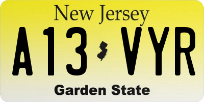 NJ license plate A13VYR