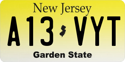 NJ license plate A13VYT