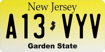 NJ license plate A13VYV