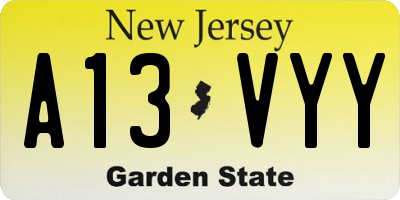 NJ license plate A13VYY