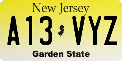 NJ license plate A13VYZ