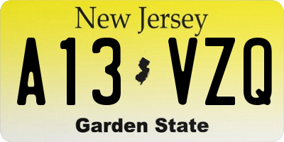 NJ license plate A13VZQ
