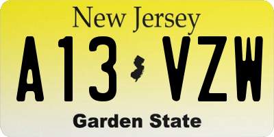 NJ license plate A13VZW