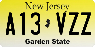 NJ license plate A13VZZ