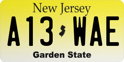 NJ license plate A13WAE