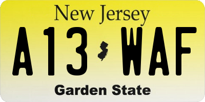 NJ license plate A13WAF
