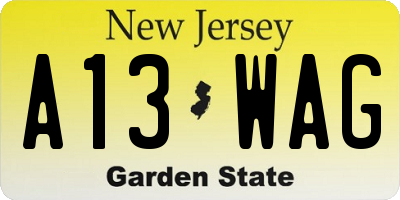 NJ license plate A13WAG
