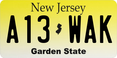 NJ license plate A13WAK