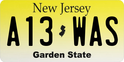 NJ license plate A13WAS
