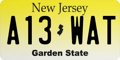 NJ license plate A13WAT