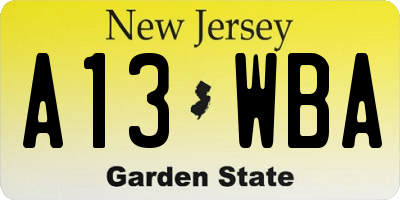 NJ license plate A13WBA