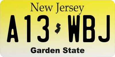 NJ license plate A13WBJ