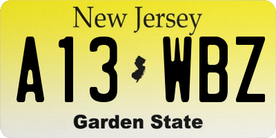 NJ license plate A13WBZ