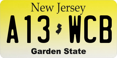 NJ license plate A13WCB