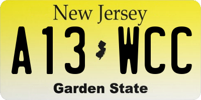 NJ license plate A13WCC