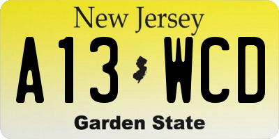 NJ license plate A13WCD