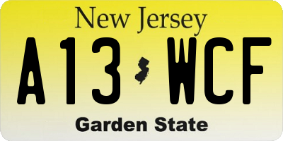 NJ license plate A13WCF