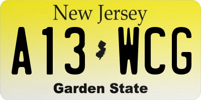 NJ license plate A13WCG