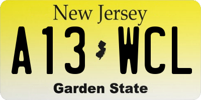 NJ license plate A13WCL
