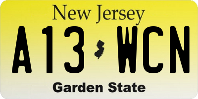 NJ license plate A13WCN