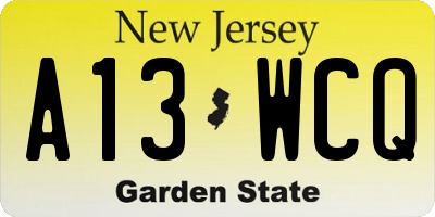 NJ license plate A13WCQ