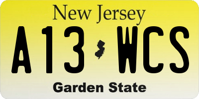 NJ license plate A13WCS
