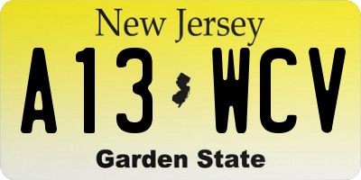 NJ license plate A13WCV