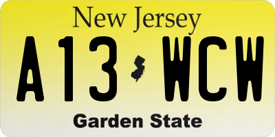 NJ license plate A13WCW