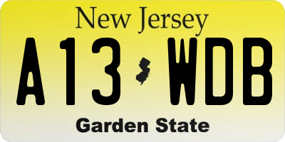 NJ license plate A13WDB