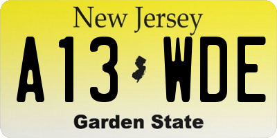 NJ license plate A13WDE
