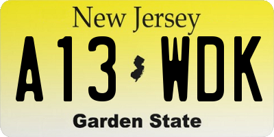 NJ license plate A13WDK
