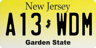NJ license plate A13WDM
