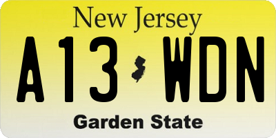 NJ license plate A13WDN