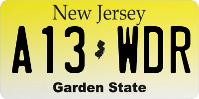 NJ license plate A13WDR