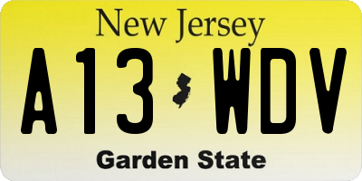 NJ license plate A13WDV