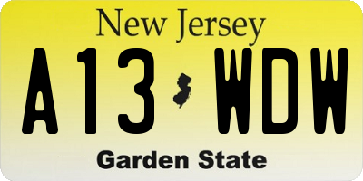 NJ license plate A13WDW